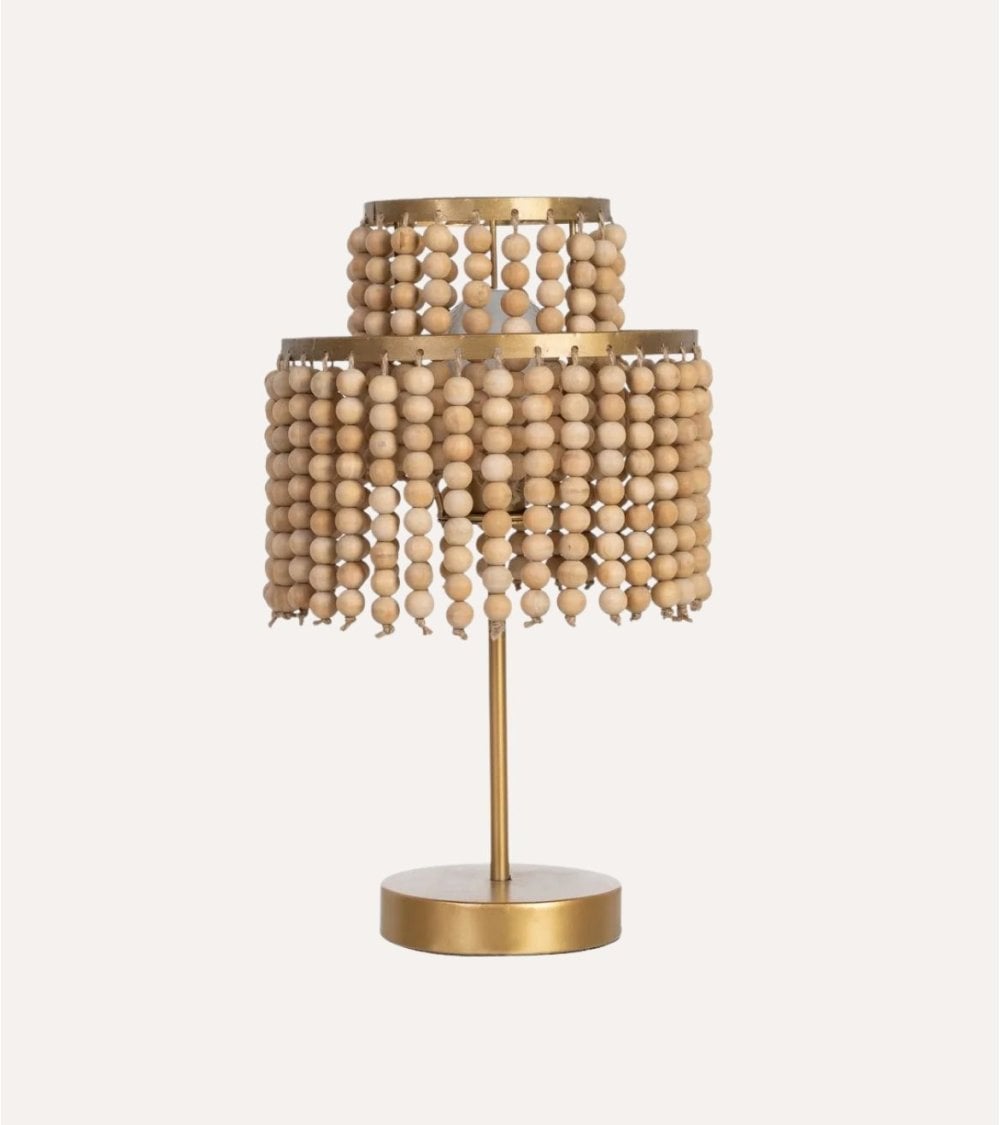 Lámpara de Mesa Cuentas de Madera y Metal