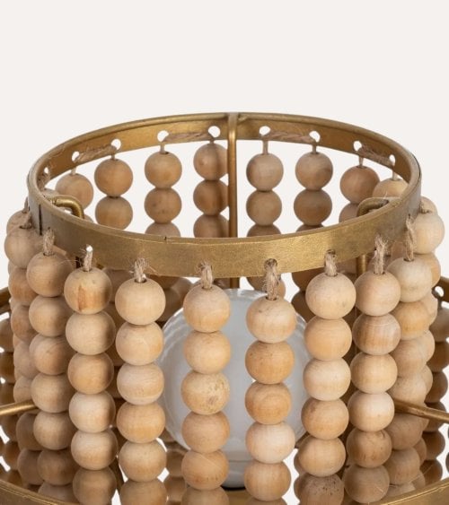 Lámpara de Mesa Cuentas de Madera y Metal