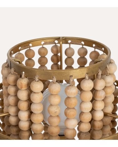 Lámpara de Mesa Cuentas de Madera y Metal