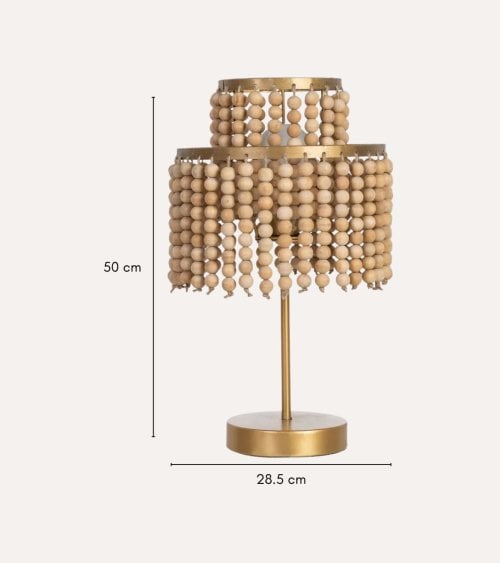 Lámpara de Mesa Cuentas de Madera y Metal