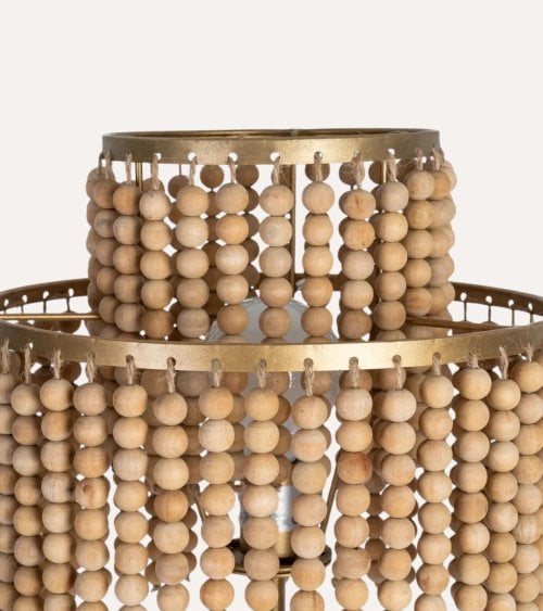 Lámpara de Pie Cuentas de Madera y Metal