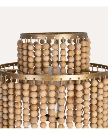 Lámpara de Pie Cuentas de Madera y Metal