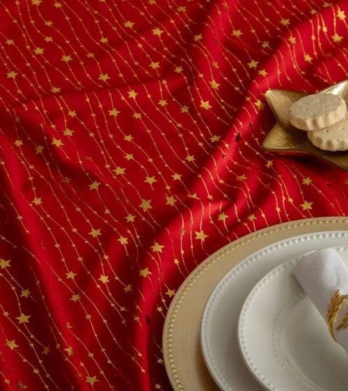 Mantel Navideño Líneas de Estrellas de Terciopelo
