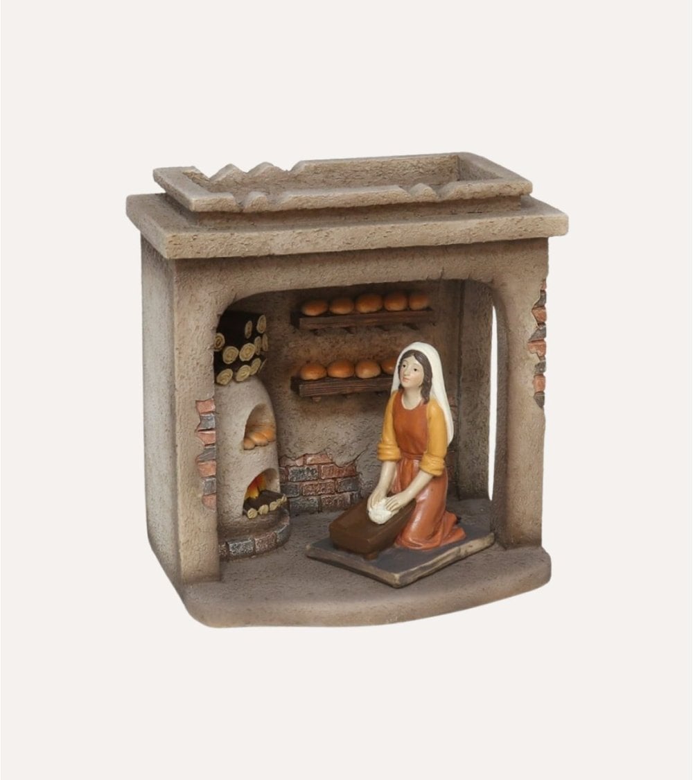 Figura de Panadera en Horno para Belén Navideño