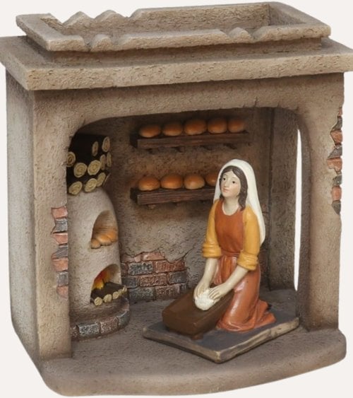 Figura de Panadera en Horno para Belén Navideño
