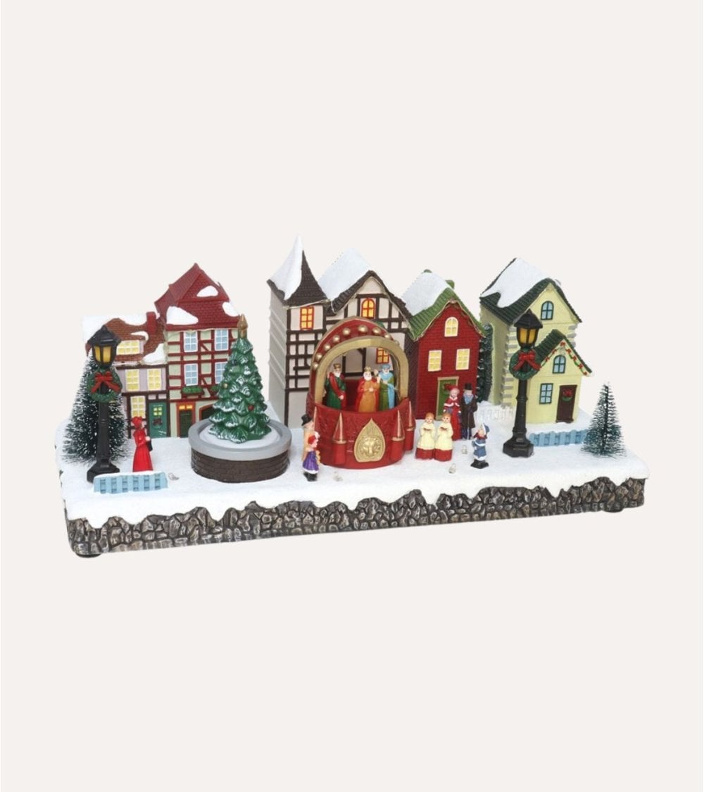 Escena Navideña de Villa de Reyes Magos con LED y Movimiento