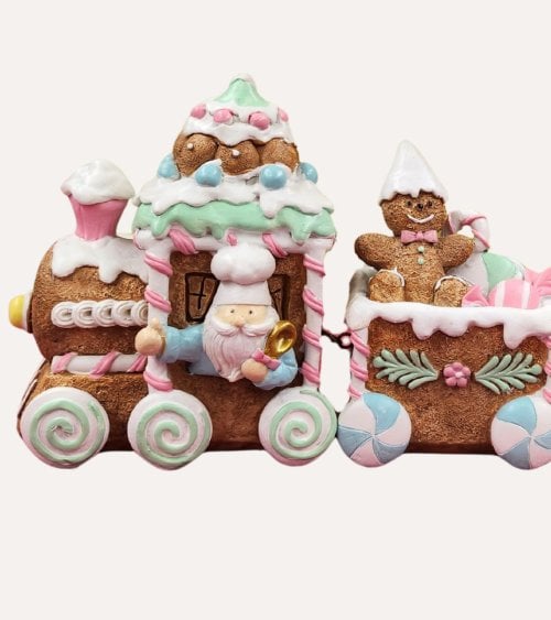 Tren Dulce Navideño de Jengibre de Poliresina