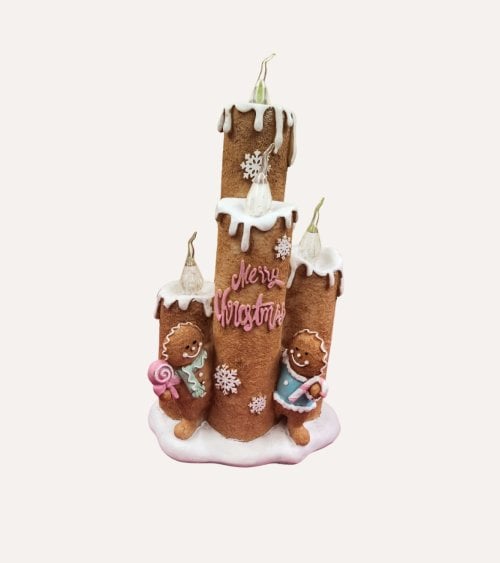 Vela Galleta de Jengibre Navideña con LED de Poliresina