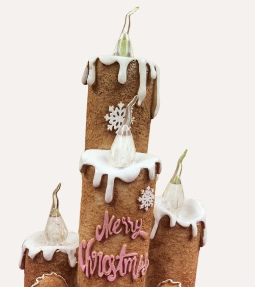 Vela Galleta de Jengibre Navideña con LED de Poliresina