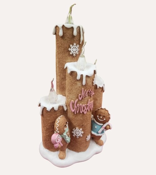 Vela Galleta de Jengibre Navideña con LED de Poliresina