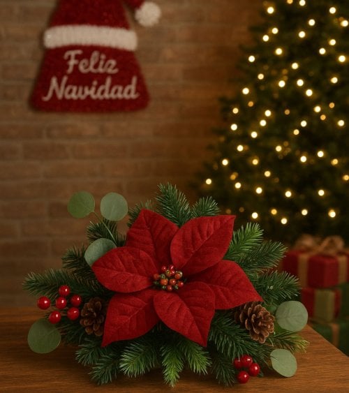 Adorno Flor de Pascua para Decoración Navideña