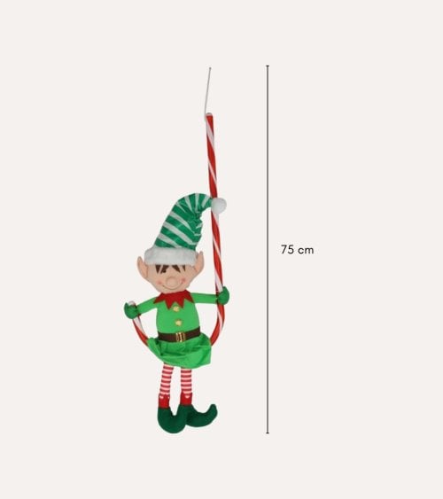 Elfo sobre Bastón de Poliéster y Plástico para Colgar