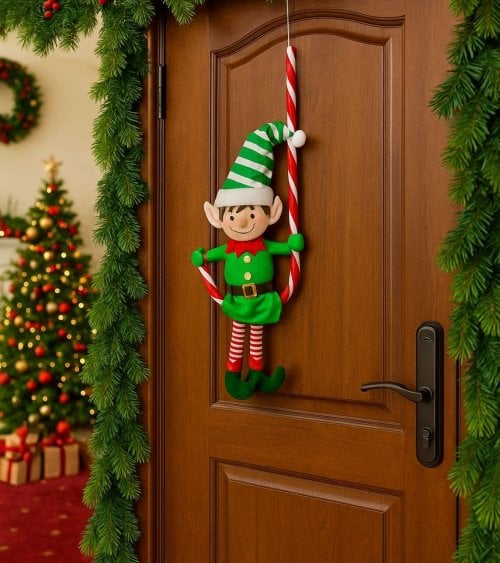 Elfo sobre Bastón de Poliéster y Plástico para Colgar