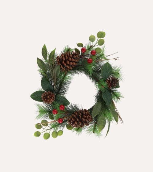 Corona Navideña de Pino con Piñas y Bayas