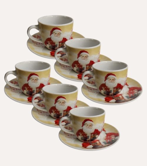Set de 6 Tazas y Platos de Papá Noel de Cerámica