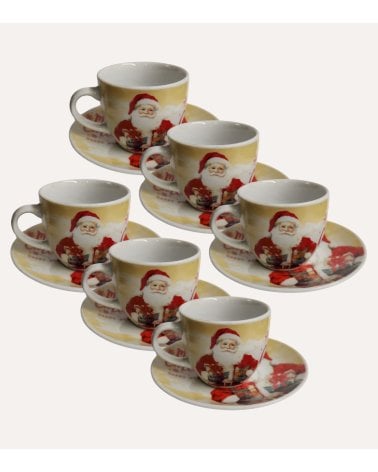 Set de 6 Tazas y Platos de Papá Noel de Cerámica