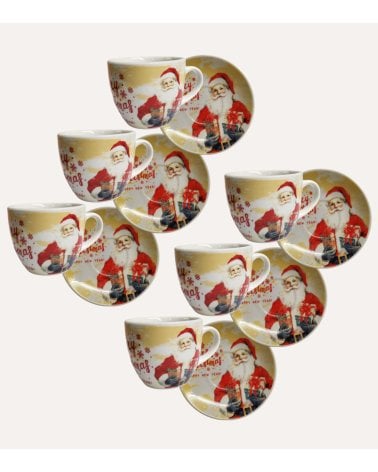 Set de 6 Tazas y Platos de Papá Noel de Cerámica