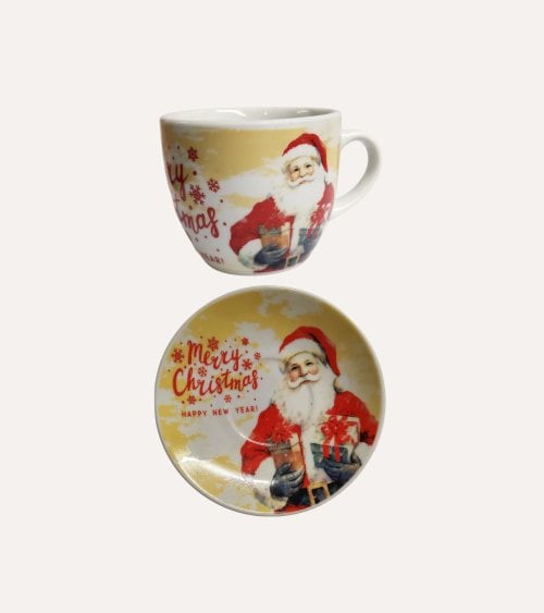 Set de 6 Tazas y Platos de Papá Noel de Cerámica