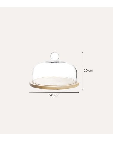 Quesera con Tapa de Cristal con Base de Madera