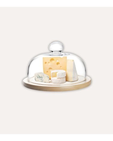 Quesera con Tapa de Cristal con Base de Madera