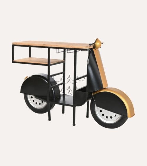 Mesa de Bar y Estante Botellero Motocicleta de Metal y Madera