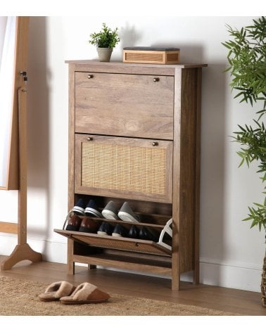 Zapatero con 3 Trampones de Bambú y Madera de Mango