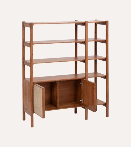 Estantería Apala con 4 Niveles y 2 Puertas de Madera de Acacia
