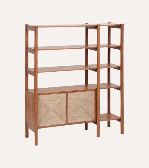 Estantería Apala con 4 Niveles y 2 Puertas de Madera de Acacia