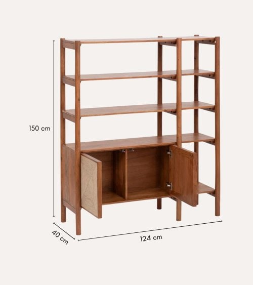 Estantería Apala con 4 Niveles y 2 Puertas de Madera de Acacia