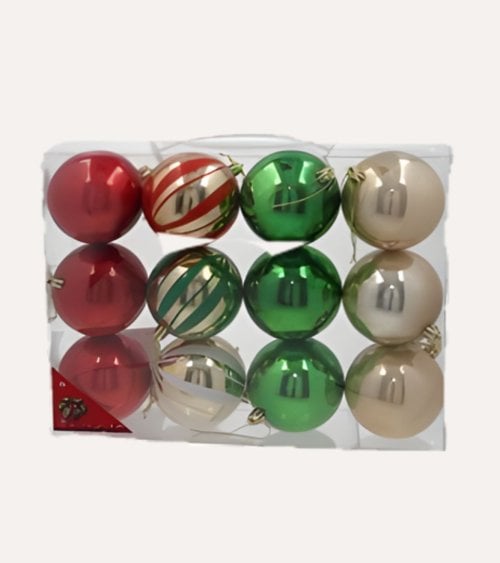 Set de 12 Bolas de Colores Tradicionales y a Rayas