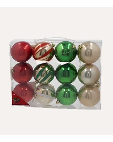 Set de 12 Bolas de Colores Tradicionales y a Rayas