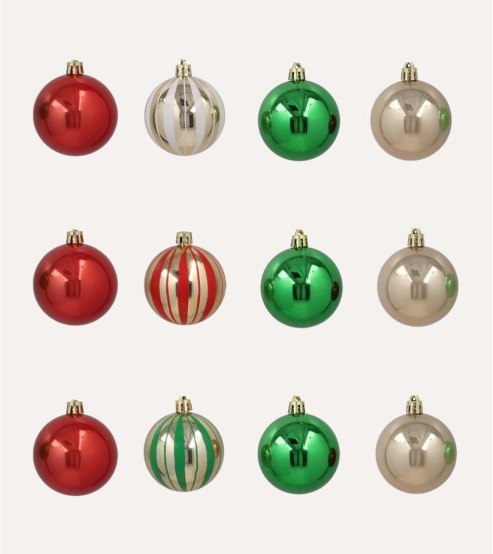 Set de 12 Bolas de Colores Tradicionales y a Rayas