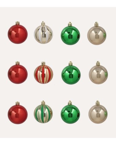 Set de 12 Bolas de Colores Tradicionales y a Rayas