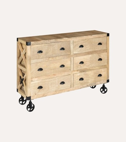 Aparador Silas con 6 Cajones de Madera de Mango y Acero