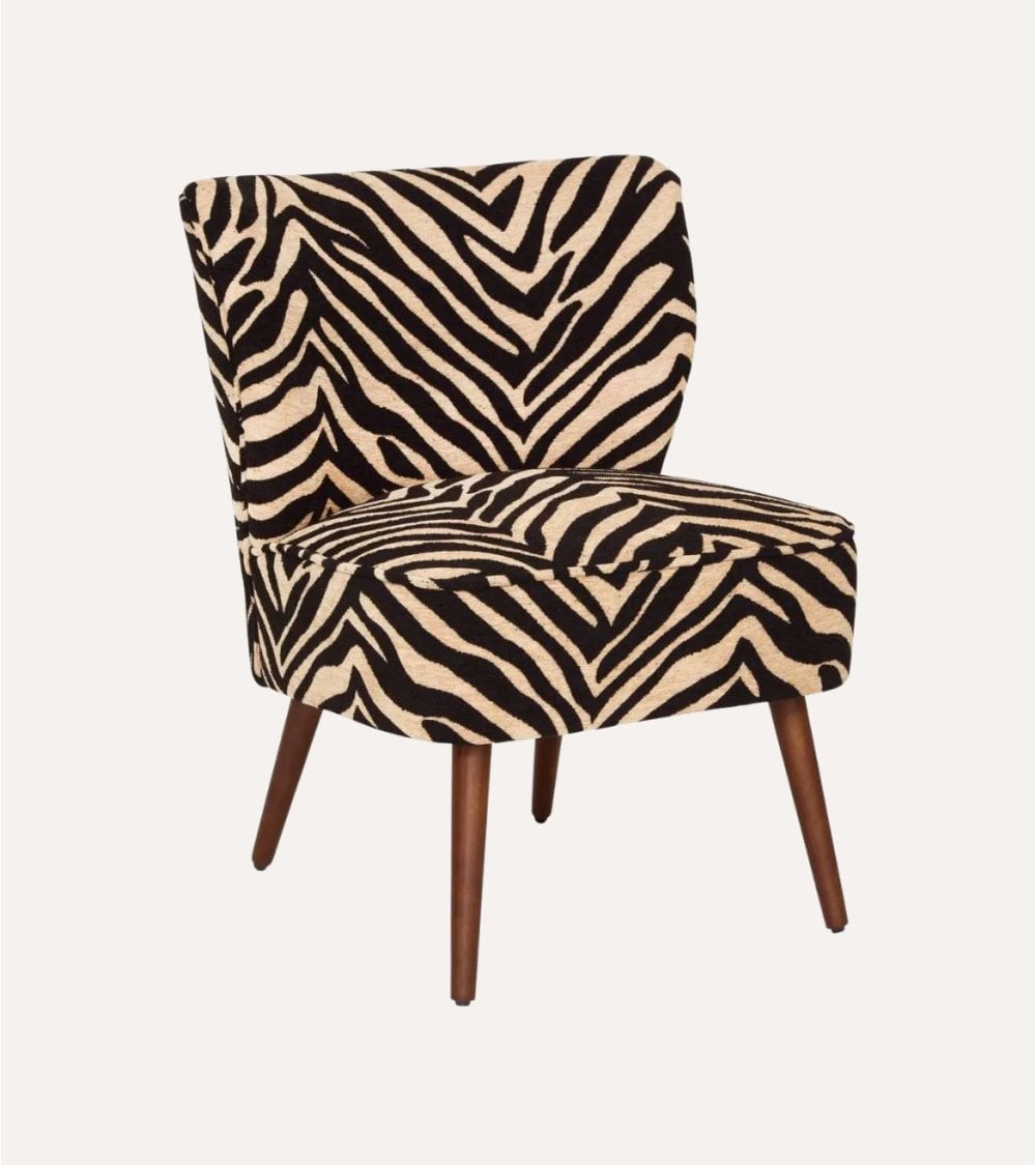 Sillón Chiara Estilo Cebra de Chenilla y Madera de Pino