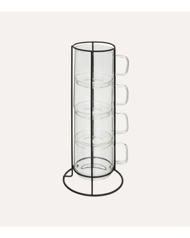 Set de 4 Tazas Mug de Vidrio con Soporte