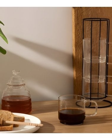 Set de 4 Tazas Mug de Vidrio con Soporte