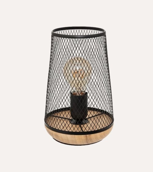 Lámpara de Mesa Zely con Rejilla de Metal y Madera