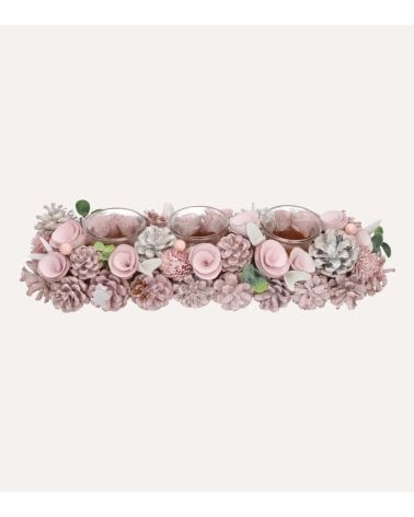 Centro de Mesa Portavelas Navideño de Piñas y Rosas