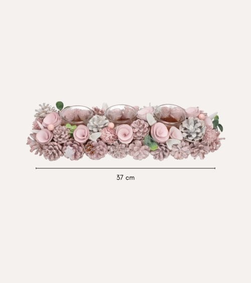 Centro de Mesa Portavelas Navideño de Piñas y Rosas