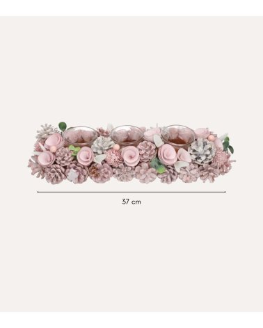 Centro de Mesa Portavelas Navideño de Piñas y Rosas