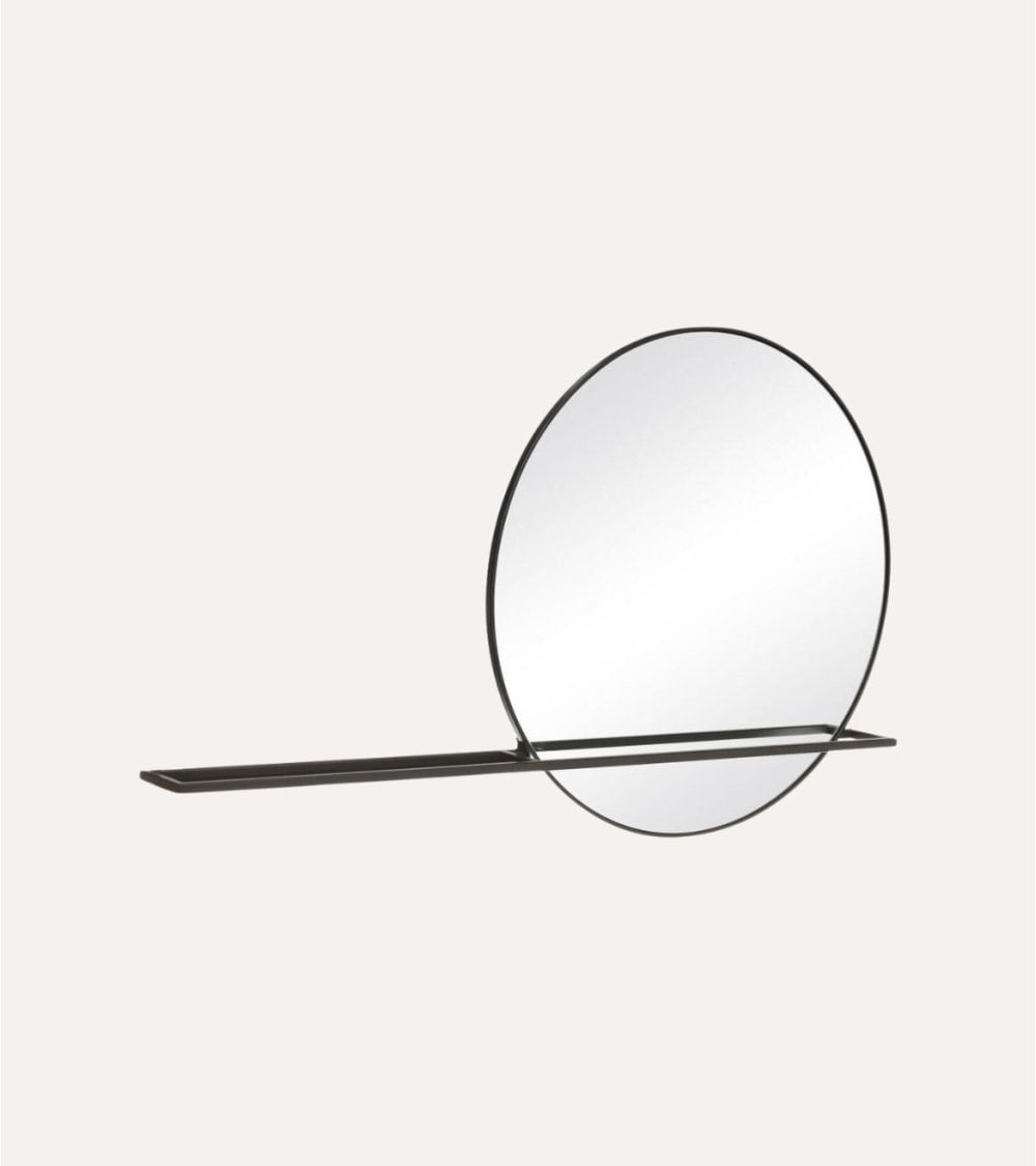 Espejo de Pared Circular con Estante de Metal