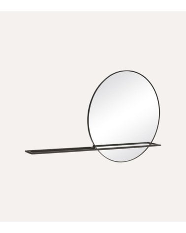 Espejo de Pared Circular con Estante de Metal