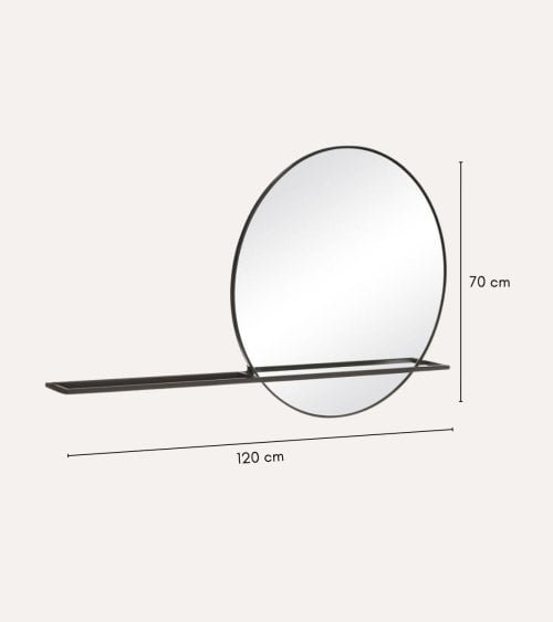 Espejo de Pared Circular con Estante de Metal