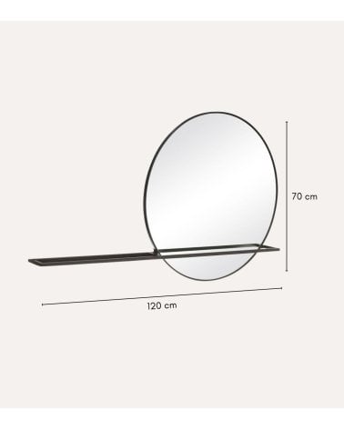Espejo de Pared Circular con Estante de Metal