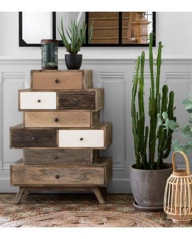 Cómoda Koval con 8 Cajones de Madera de Mango