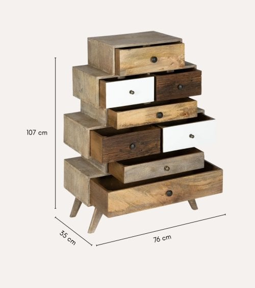 Cómoda Koval con 8 Cajones de Madera de Mango