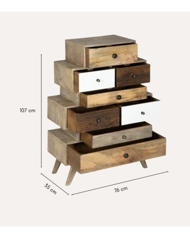 Cómoda Koval con 8 Cajones de Madera de Mango