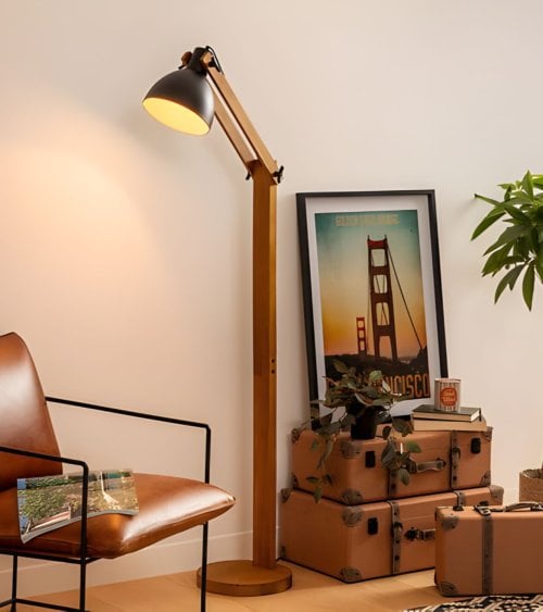 Lámpara de Pie Cuba con Arco de Madera de Pino