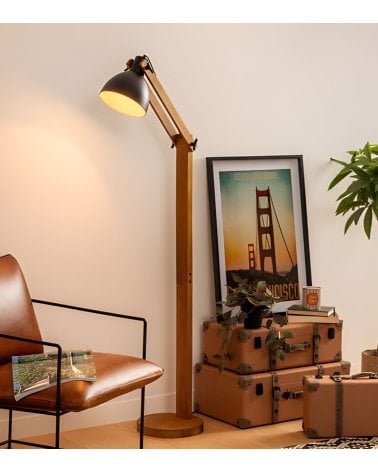 Lámpara de Pie Cuba con Arco de Madera de Pino